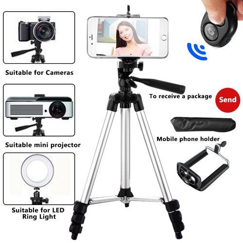 Lightweight Portable Tripod Stand With Remote Control -sliver