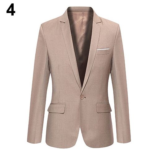 Men's Solid Color Step Collar Slim Blazer -Khaki