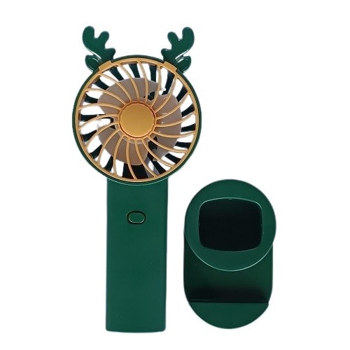 Mini Usb Rechargeable Handheld Fan With Stand / Phone Holder - Army Green & Yellow