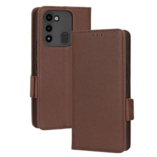 Leather Flip Cover Case For Tecno Spark 8c - Brown