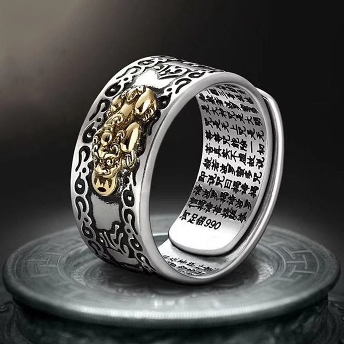 Buddhist Jewelry Men's Ring Pixiu Feng Shui Good Luck Adjustable Rings