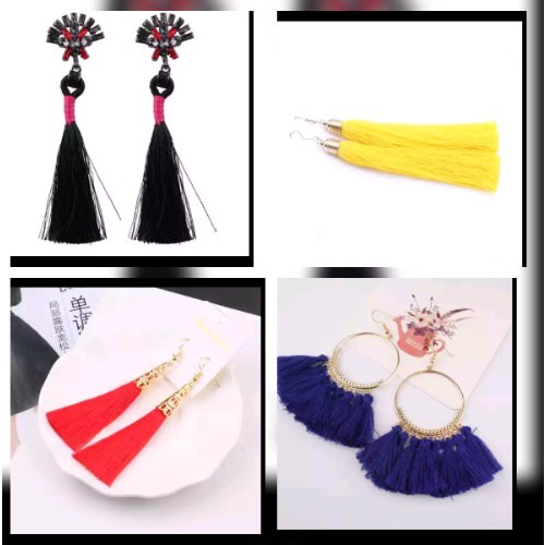 Rhinestone Silk Tassel Earrings - 4 In 1