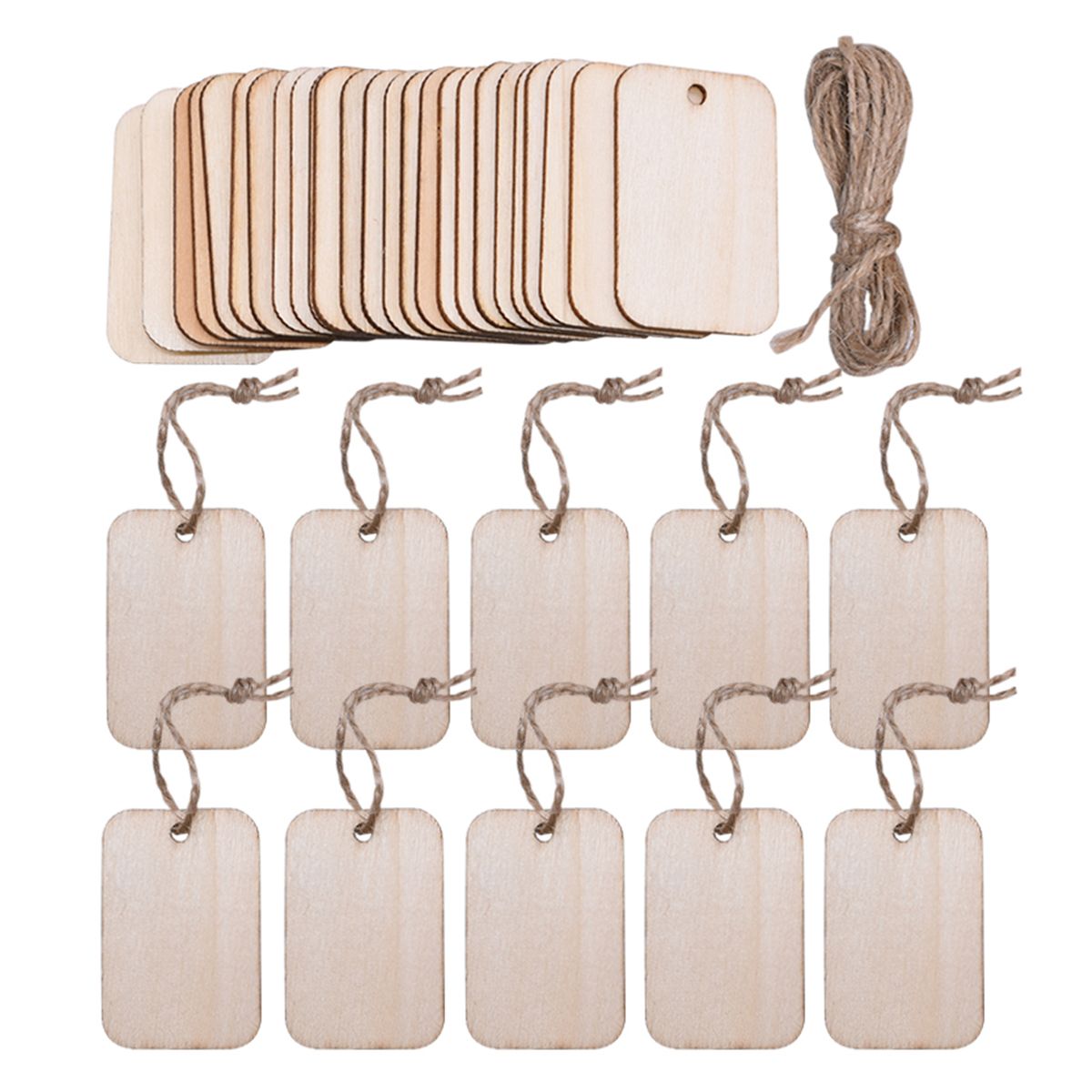 50PCS Unfinished Wood Pieces Rectangle-Shaped Wooden Slice