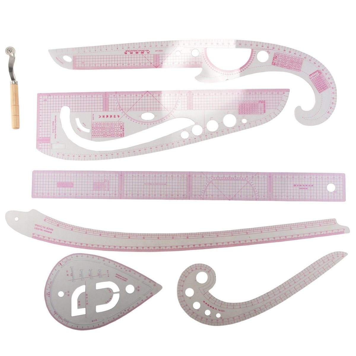 7PcsSet Ruler Tailor Measuring Kit Clear Sewing Drawing Ruler Yardstick Sleeve Arm French Set  Ruler Paddle Wheel