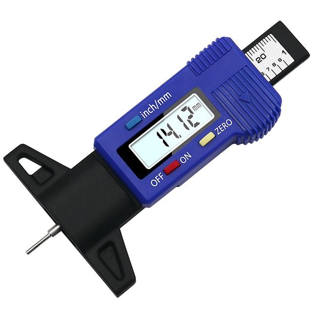 Tyre Digital Tread Brake Pad Shoe Gauge Depth Tester Guage Black Blue
