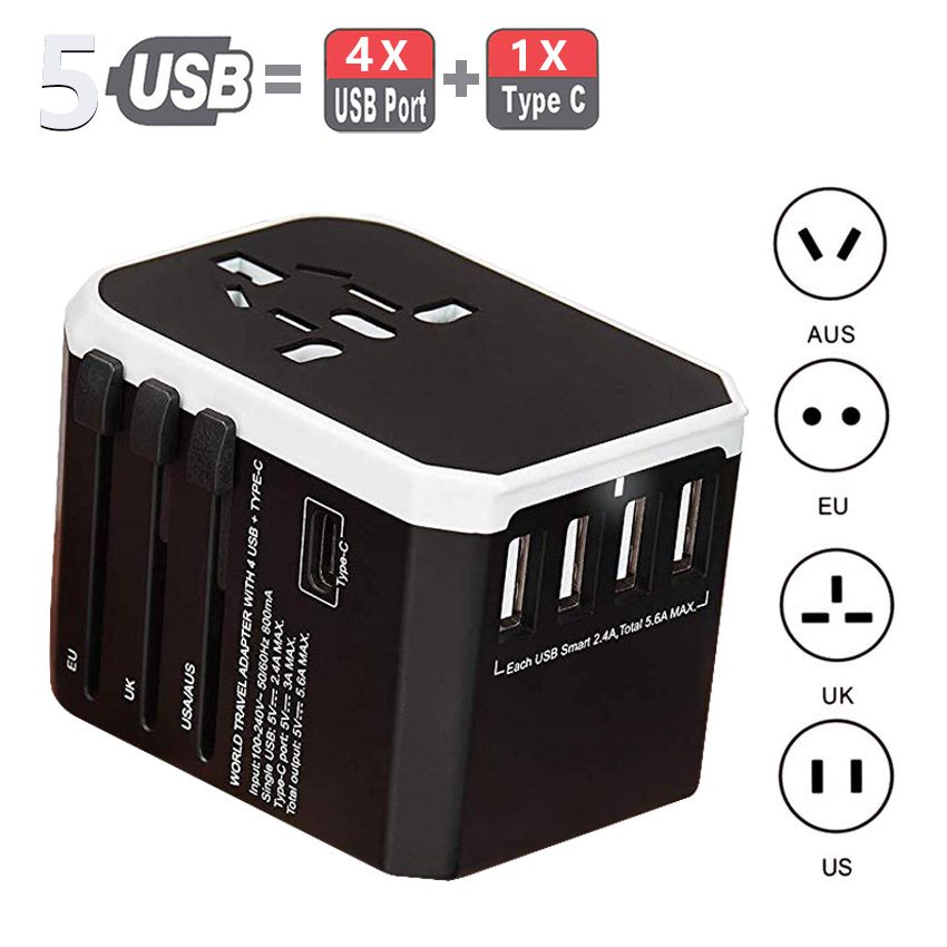 USB Travel Adapter Universal Power Adapter Worldwide Adaptor