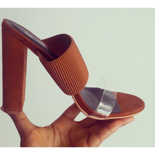 Block Heels Slippers-Brown