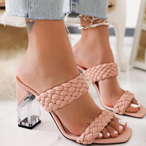 Ladies Nude Transparent Block Heel