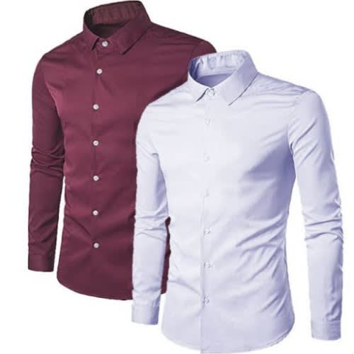 Men's Formal Shirt - Wine/ White - Set Of 2