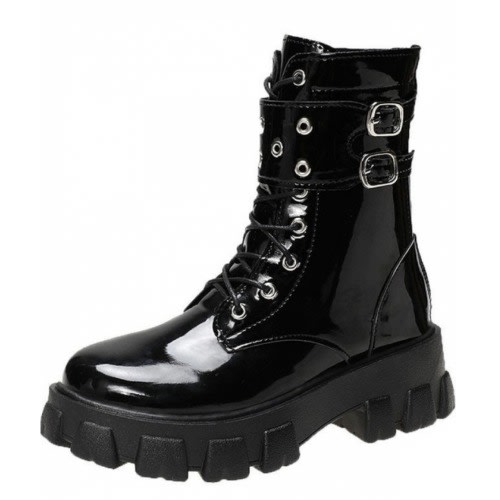 Patent Leather Runway Black High Ankle Boot