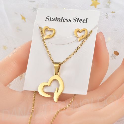 N002 Ladies 2 In 1 Vintage Earrings + Necklace Set-Gold