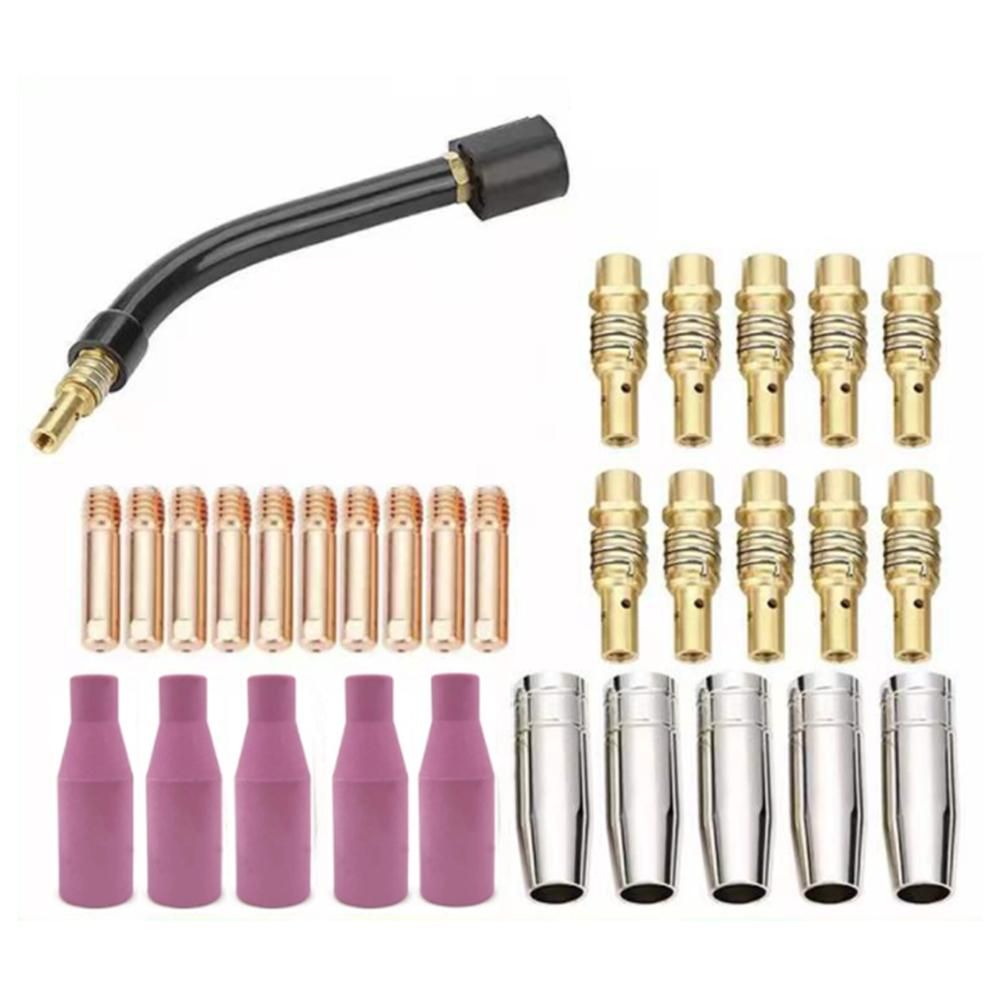 31Pcs 15AK for Binzel Torch/Gun Consumables Electrode Link Rod Tips Goose Neck Bend for MIG Welding Machine 0.8mm