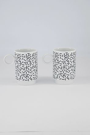 Memphis Espresso Cup 'Strokes' Set Of 2 -250 Ml, Black/White