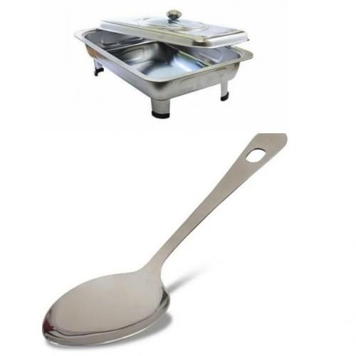 Serving & Chaffing Dish With Silver Serving Spoon