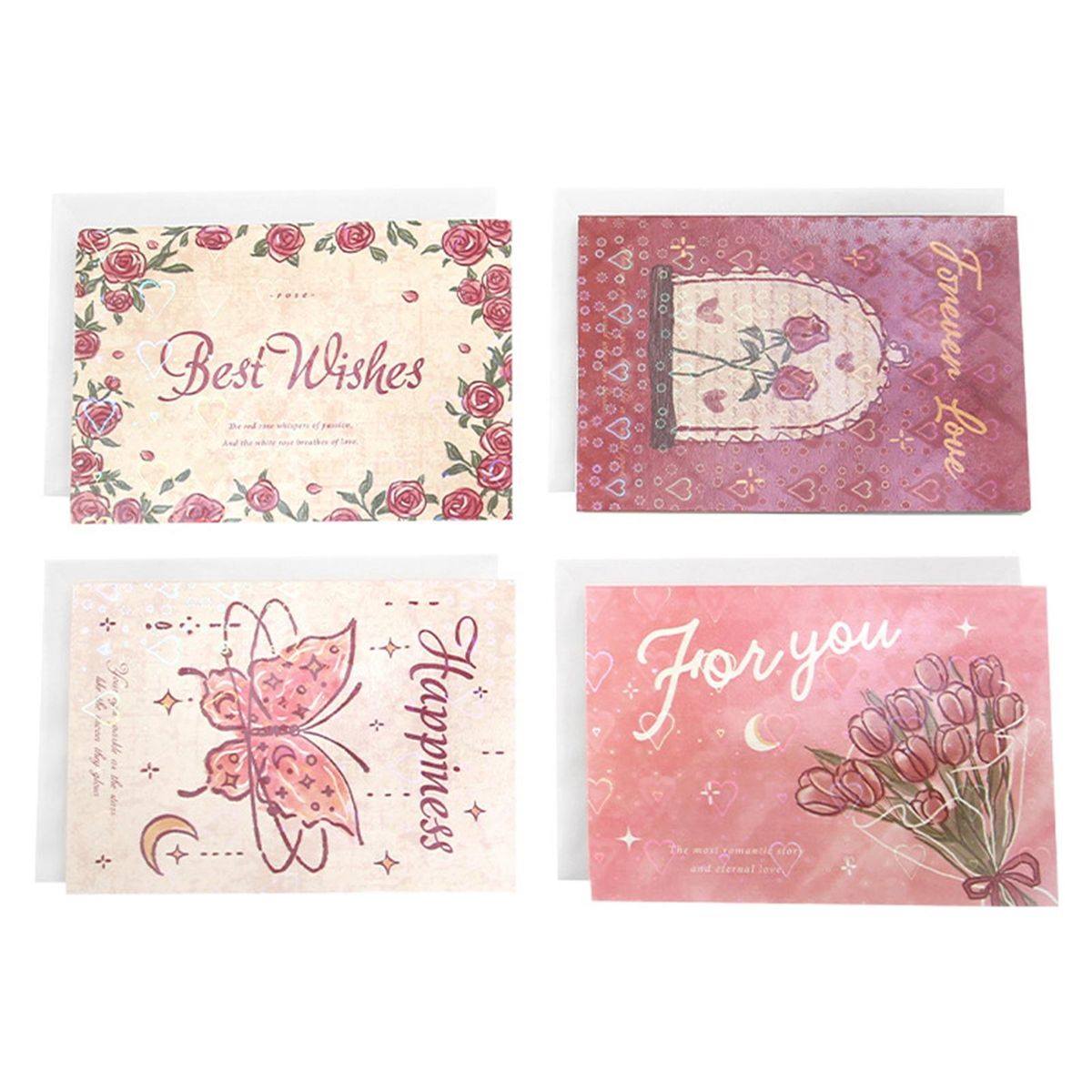 4Pcs Festival Card Romantic Flower Butterflies Pattern Birthday Blessing Card