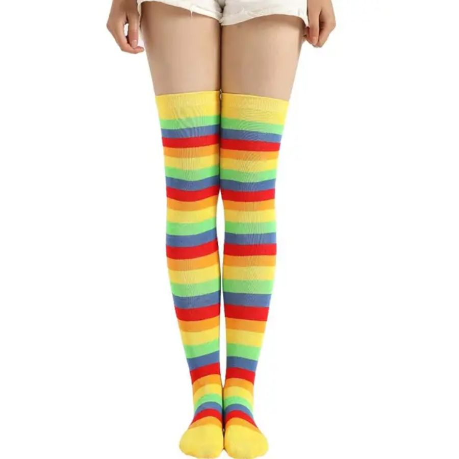 Over Knee Thigh High Rainbow Sock Yellow Rim
