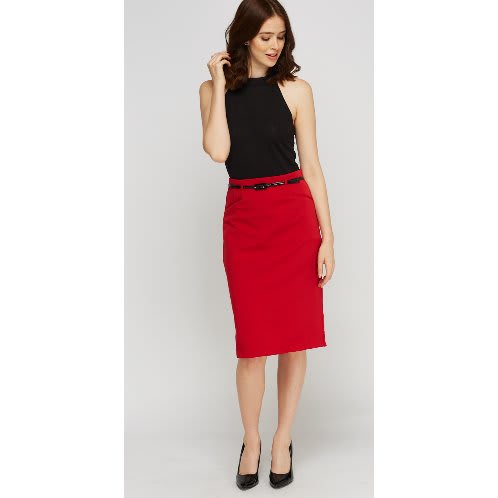 High Waist Belted Pencil Skirt