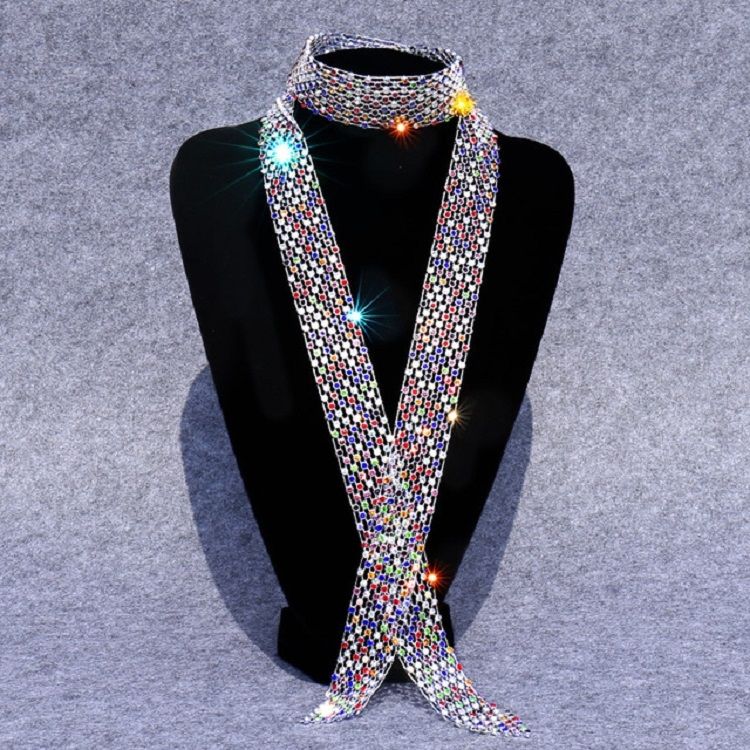 Women Sequined Rhinestone Bow Tie Dance Costume Accessories Mixed Diamond On Silver