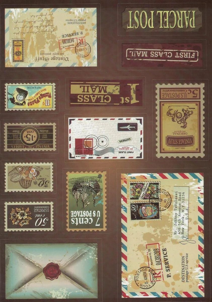 PVC Retro Stamp Envelope Sticker Waterproof Notebook Desktop Personalized Skateboard Bicycle Luggage Laptop Stickers