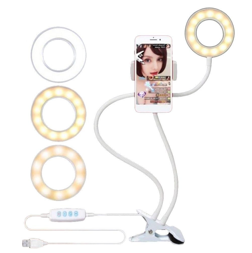 USB Flexible Arm Selfie Clip Stand Ring Fill Light-White