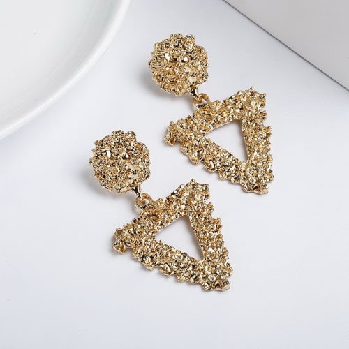 Vintage Triangle Shape Dangle Earrings - Gold Plated