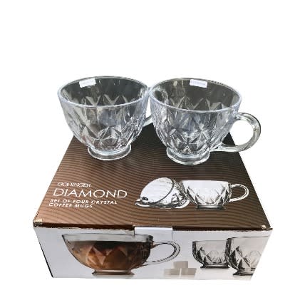 Godinger Diamond Patterned Set Of 4 Crystal Coffee Mugs - 13.5oz - 399ml