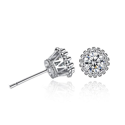 Pair Earrings Studs Fashion Set Of Zircon Jewelry Earrings Plated Gold/Silver Crystal Round Crown