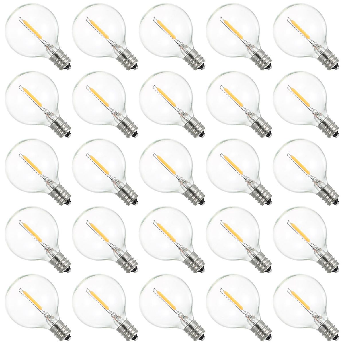 A C230V Globe LEDs G40 Bulbs Lamp 25PCS E12 Base Socket Holder IP44 Water Resistance Warm White for String Light Home Party Decoration Wedding Function Portable