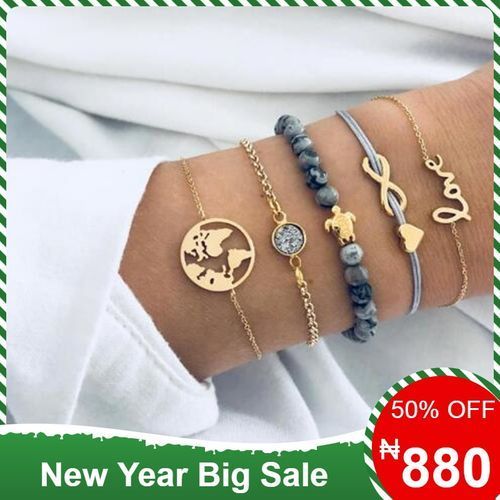 Turtle Geometric Map Heart Bracelet 5PCS Set
