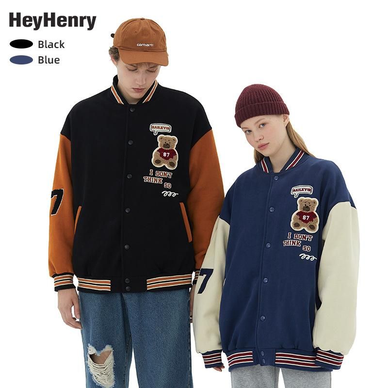 HeyHenry plush baseball jersey casual bear letter academy jacket jacket jacket for men and women