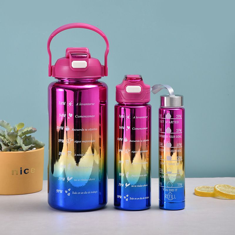 Gradient Color 3 In 1 2000ML 900ML 300ML Straw Water Bottle