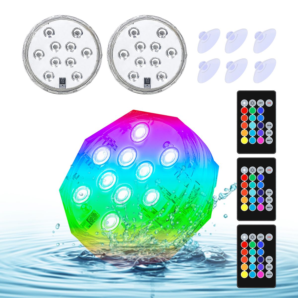 3PCS Submersible LED Lights With Remotes RGB 15 Colors