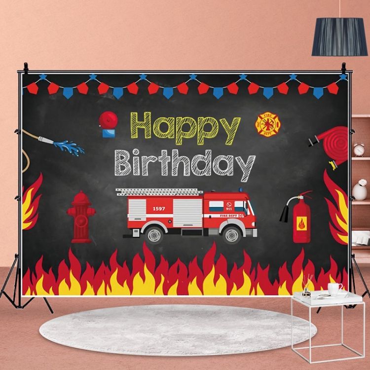 1.5x1m Fire Engine Happy Birthday Scene Photo Background