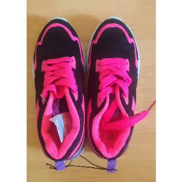 Girls Sneakers - Neon Pink And Black With White Soles