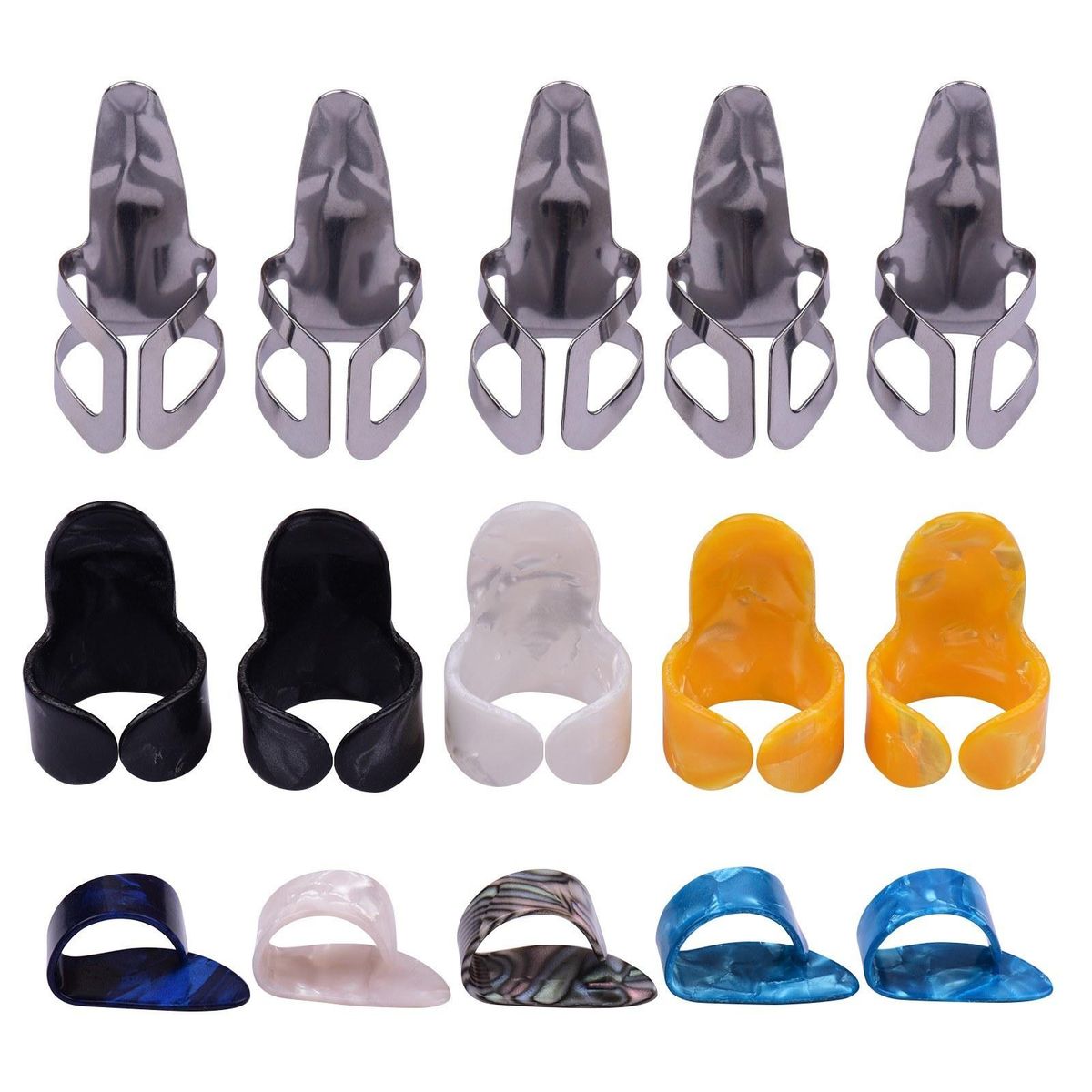Guitar Thumb Finger Picks Set 5 Thumb Picks 5 Index Finger Picks 5 Metal Picks with Plastic Case