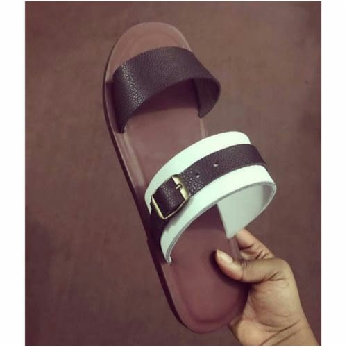 Classy Male Brown & White Buckle Slippers