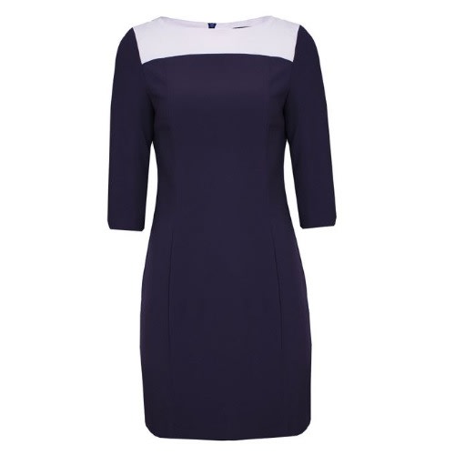 Three Quarter Sleeve Formal Dress - Blue & Cream - Lg-5010