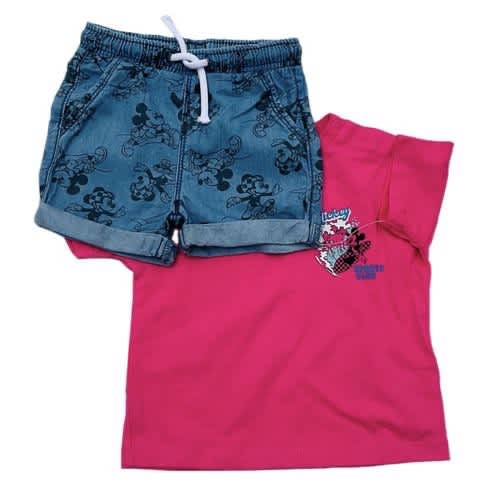 2 Pcs Mickey Top And Denim Turnups Short