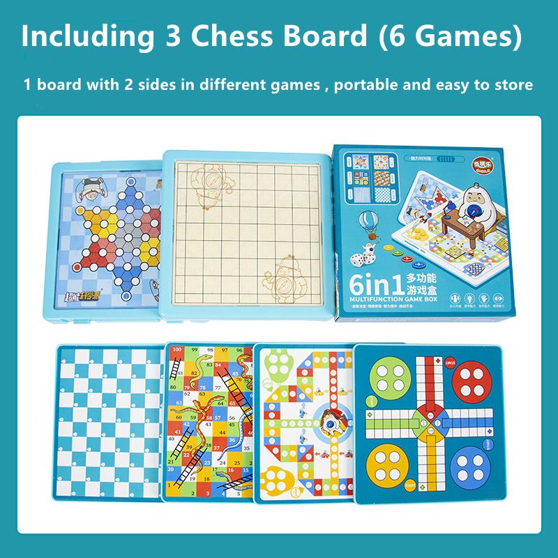6 In 1 Portable Chess Board Traveames Reversi Gobang Checkers Ludo Draughts Snakes And Ladders Educational Toys For Children