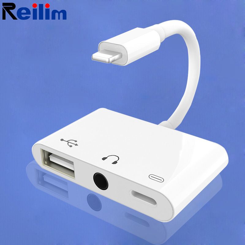 Reilim OTG Adapter To Lightning 3.5mm Audio Jack USB Keyboard Earphones Speaker Converter For IPhone X XS XR IPad/iPod