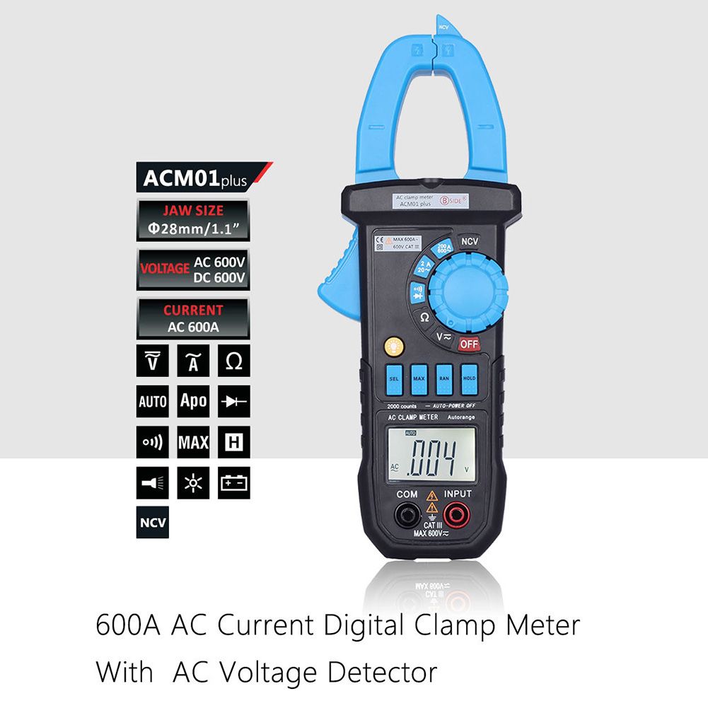 Digital Clamp Multimeter Lighting Function Durable NCV Automatic 600A 600V With Test Probe