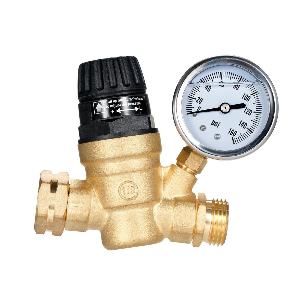 Aumotop RV Water Pressure Regulator with Gauge Manually Adjustable NH3/4'' 160PSI Lead-Free Brass RV Pressure Reducing Valve Dual Filters