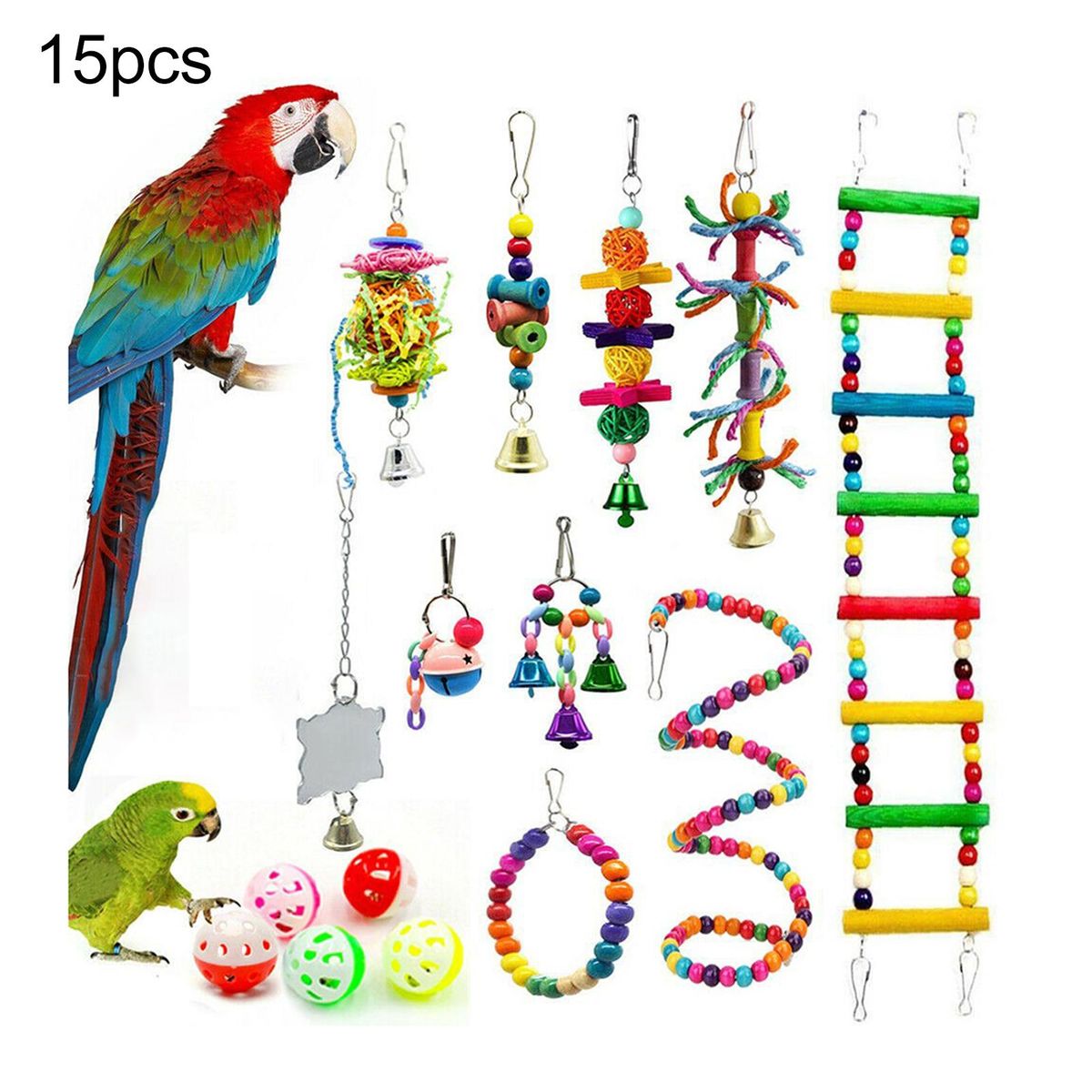 15Pcs/Set Parrot Toy Kit Beads Ball Bell Lightweight-