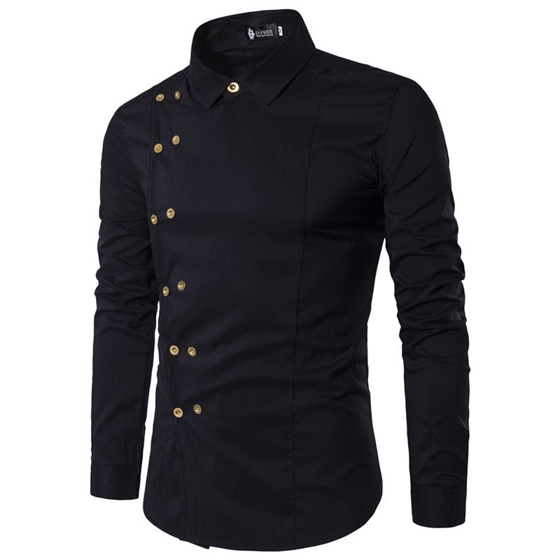 Men Shirts Personality Irregular Long Sleeve Shirt - Black