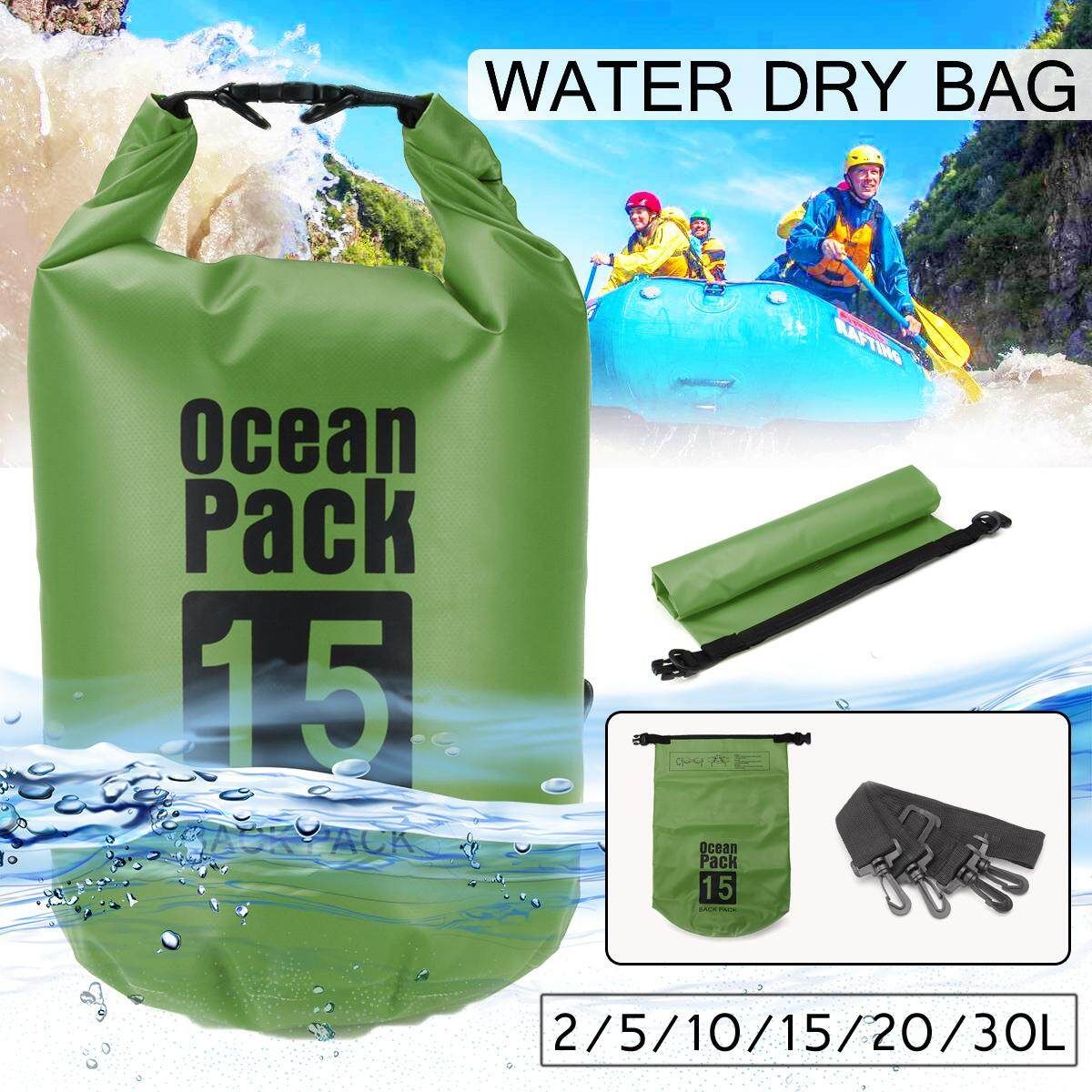 Outdoor Dry Sack Bag 2/5/10/15/20/30L Waterproof 500D Durable Dry Bag Sack For Kayak Canoeing Thickened PVC Clip Mesh Army Green