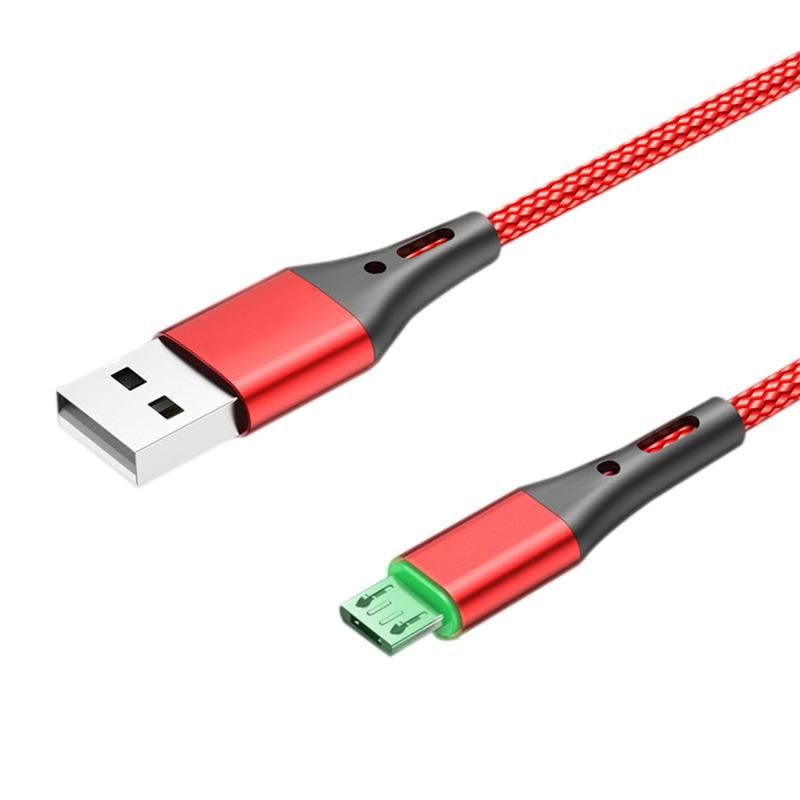 Data Cable, LED Luminous 3A Fast Charging Nylon Braided Data Cable for Android Mobile Phones or Tablets (Red,2M)