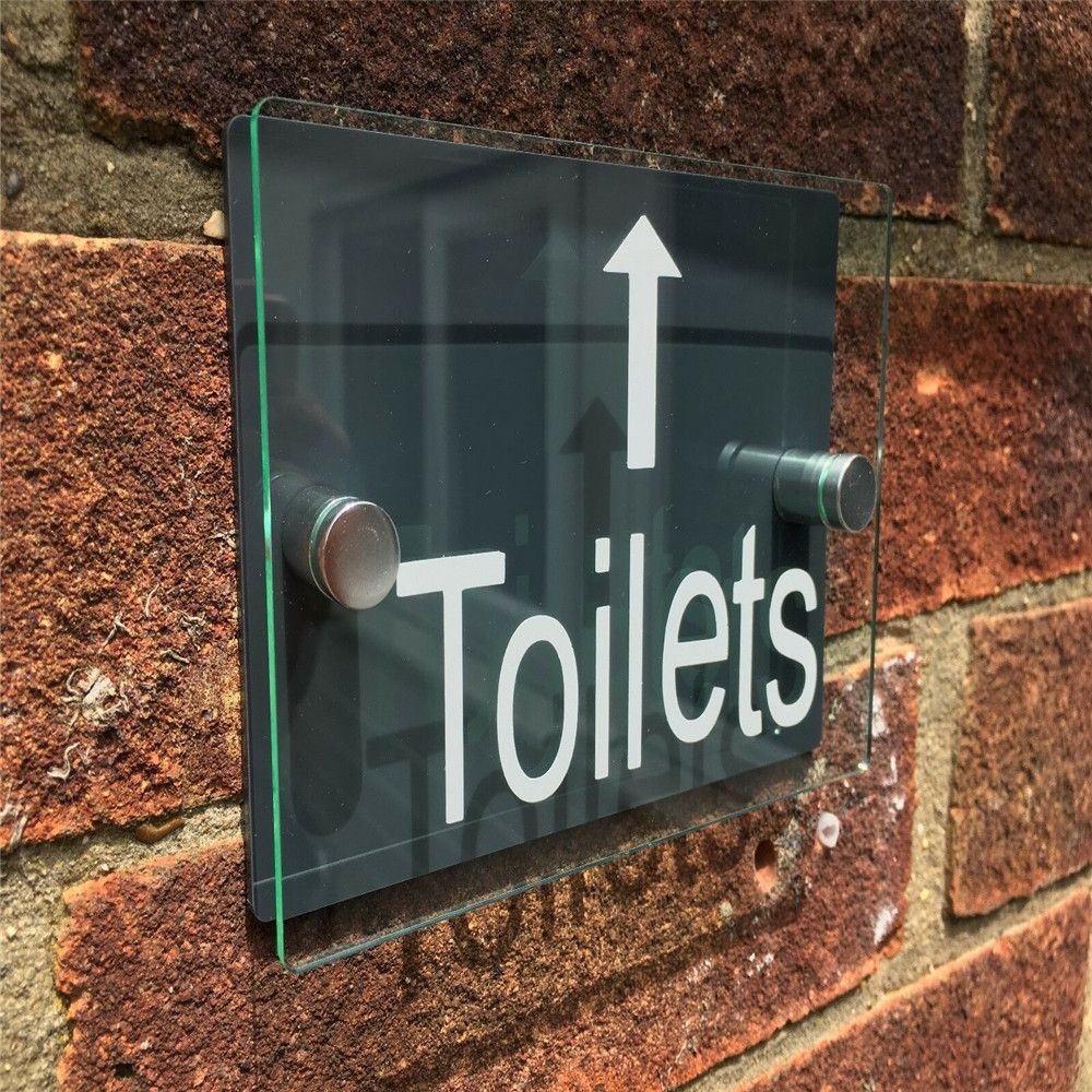 MODERN GLASS ACRYLIC TOILET SIGN  BLACK MODERN BATHROOM DOOR SIGN PLAQUE