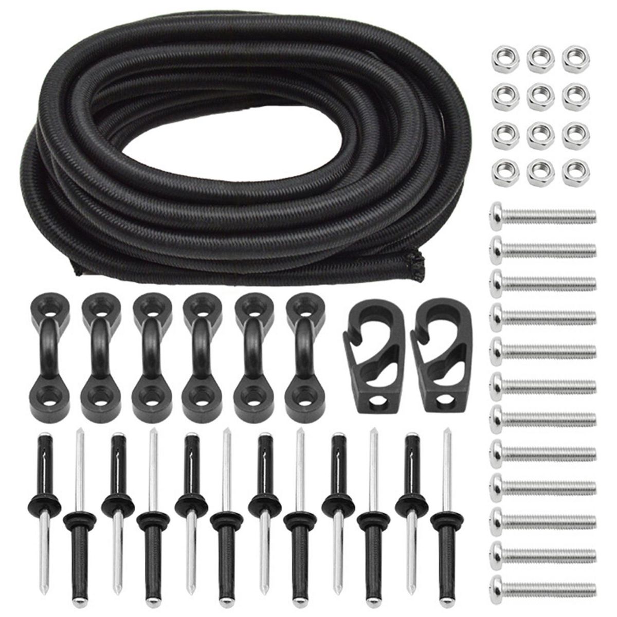 Kayak Pad Eyes with Elastic Bungee Cord Rope 8 Feet Bungee Cord Hook Screws Rivets
