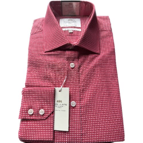 Dobby Slim Fit Shirt - Single Cuff - Red & White