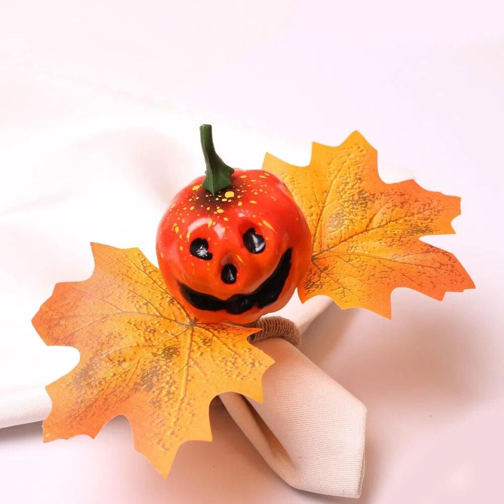 6pcs Halloween Bar Decorations Easter Pumpkin Napkin Button Napkin Ring Maple Leaf Napkin Ring